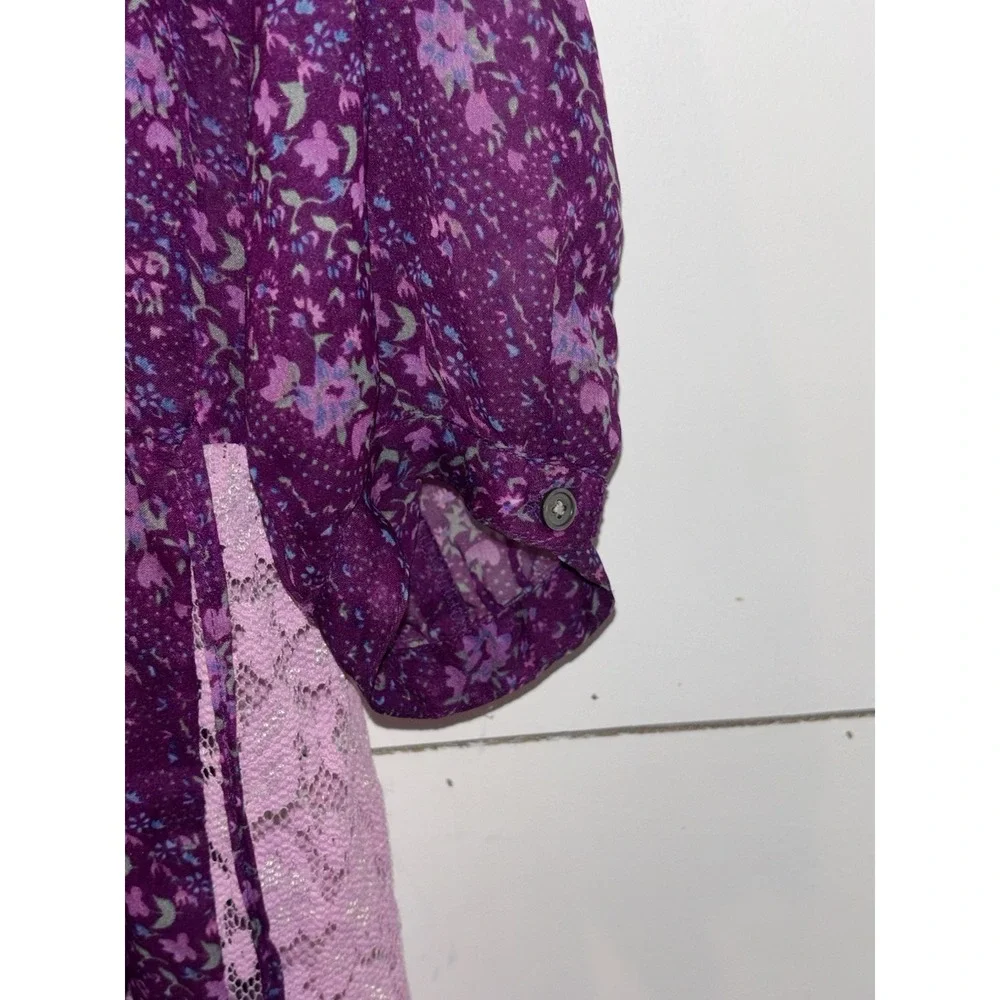 Free People Whimsical Purple Patchwork Boho  Top S/M